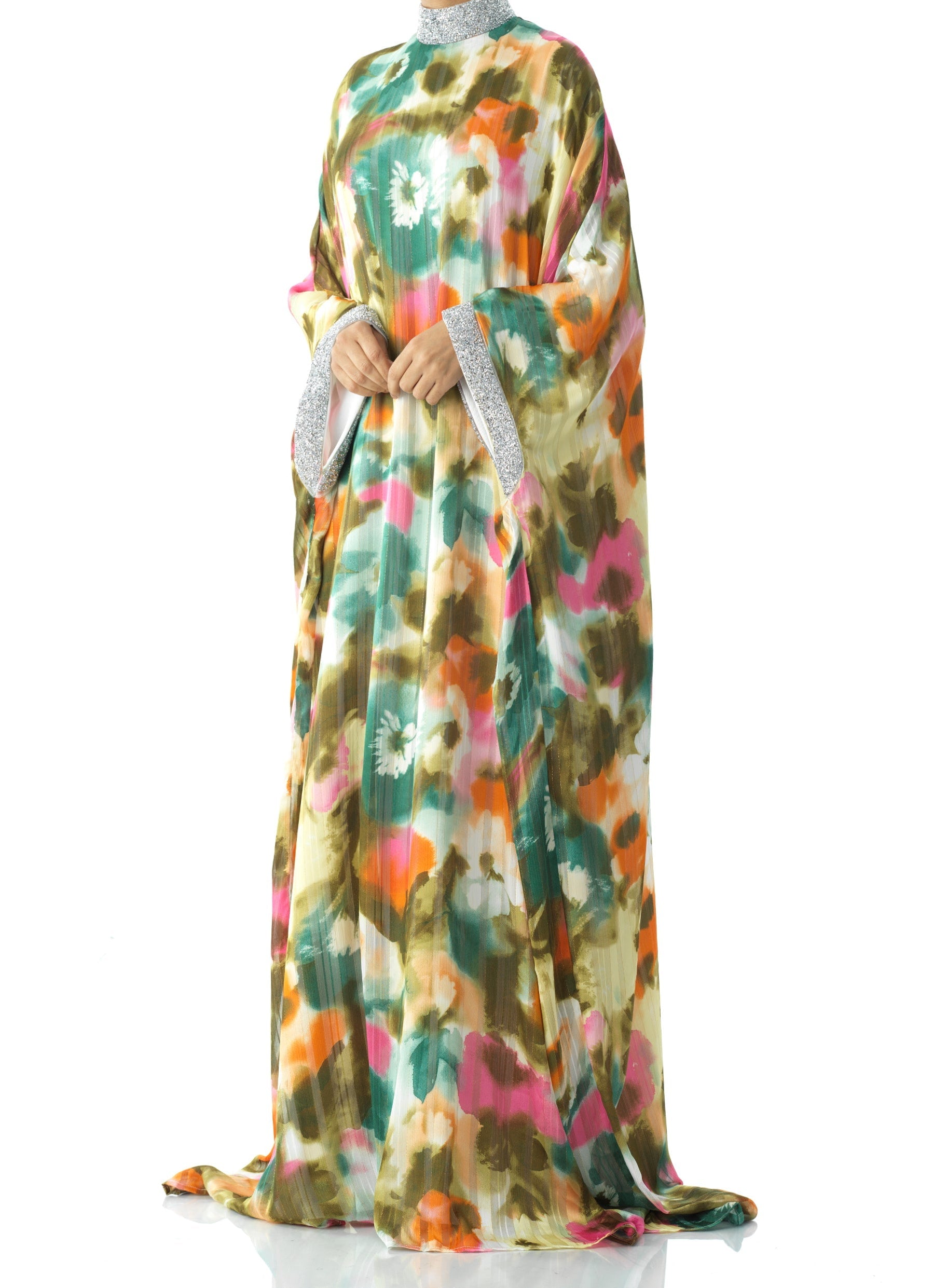 Zohra Olive tone silk chiffon kaftan abaya Kabayare