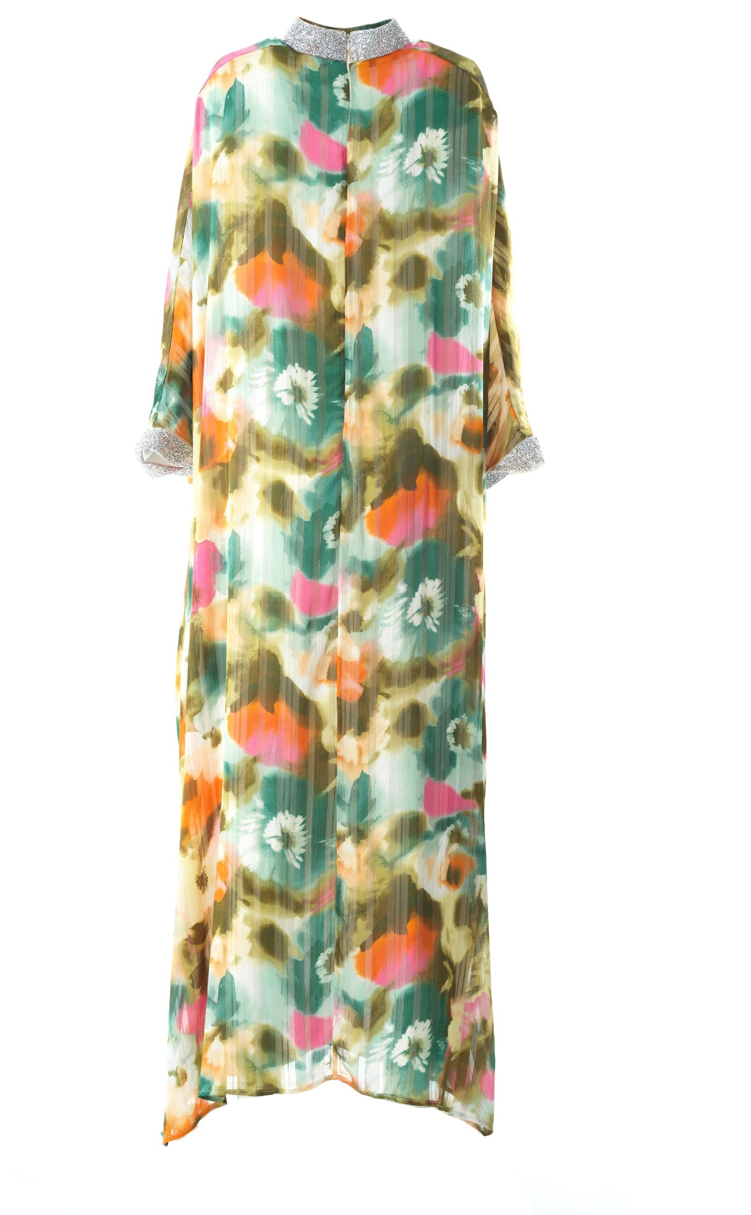 Zohra Olive tone silk chiffon shimmer kaftan abaya Kabayare