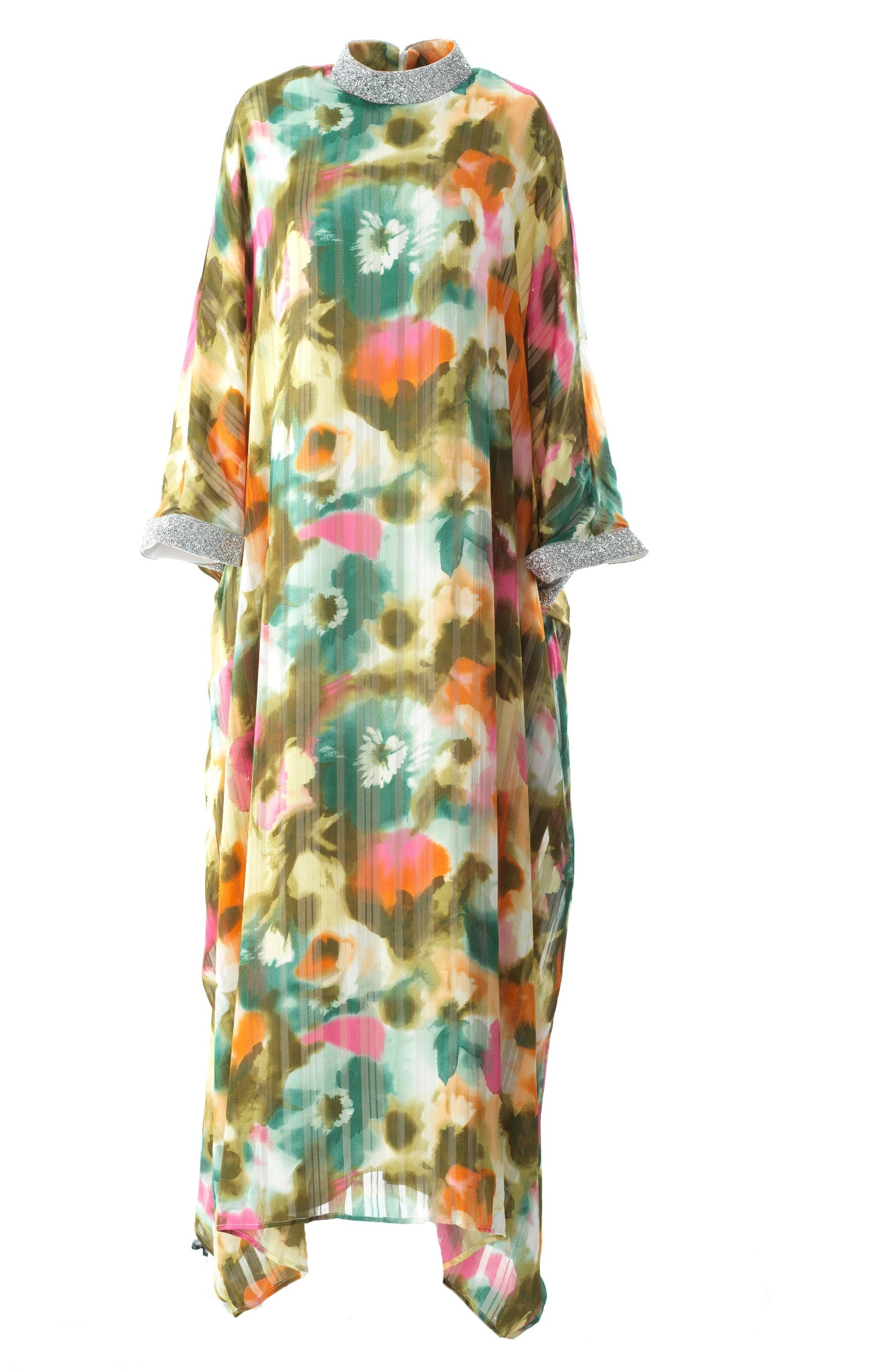 Zohra Olive tone silk chiffon shimmer kaftan abaya Kabayare