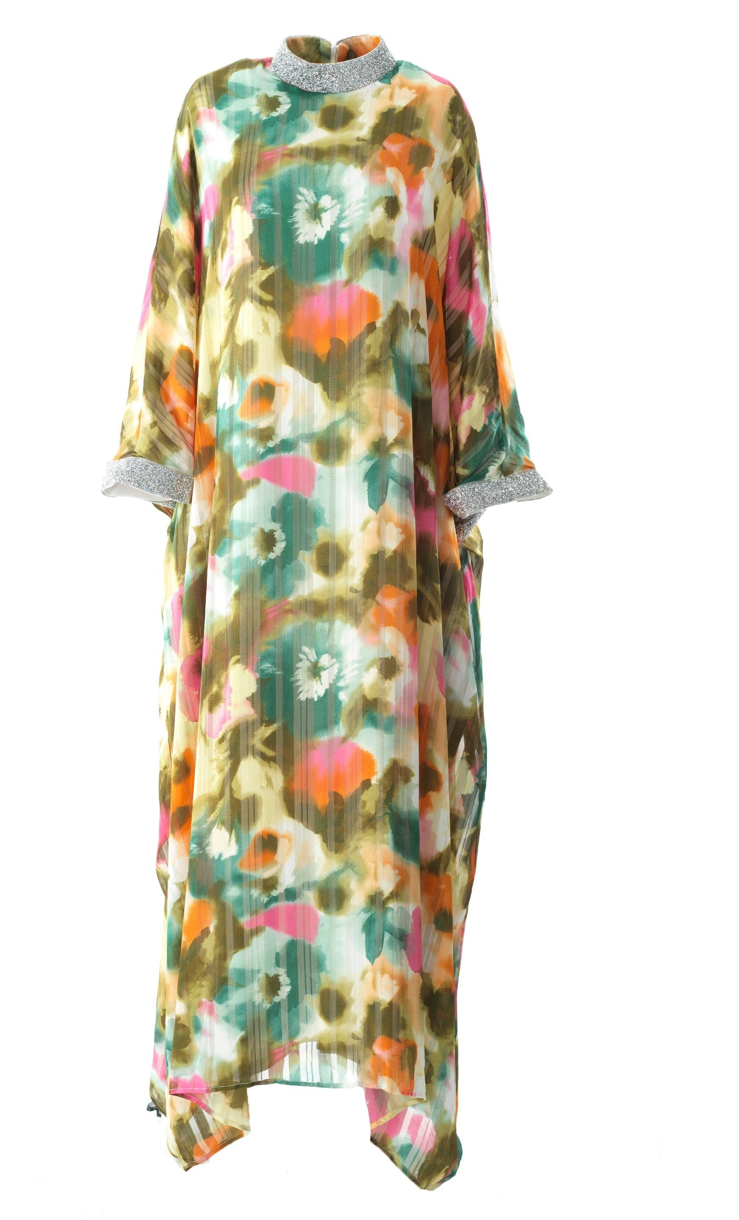 Zohra Olive tone silk chiffon shimmer kaftan abaya Kabayare