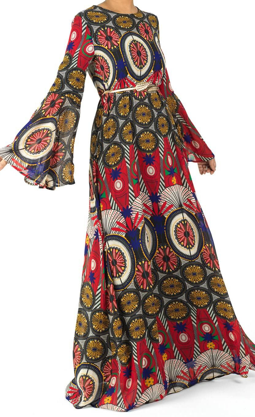 Ankara print Bell sleeve maxi dress Kabayare