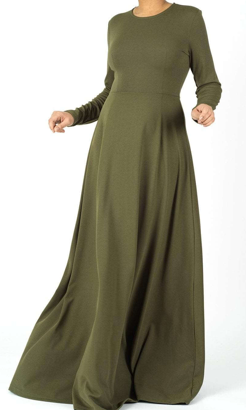 Army Green A-line Modest Maxi dress Kabayare