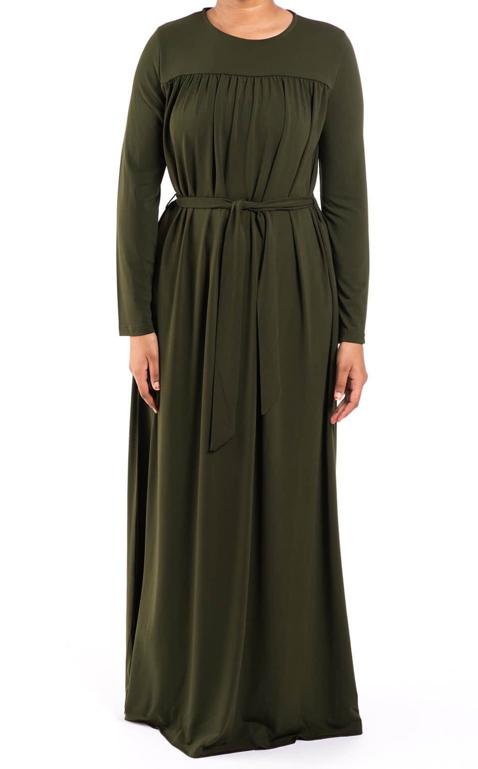Army Green Modest Long Sleeve Dress Kabayare