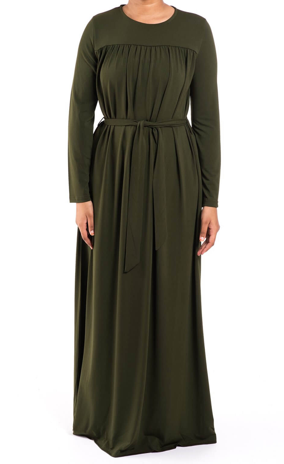 Army Green Modest Long Sleeve Dress Kabayare
