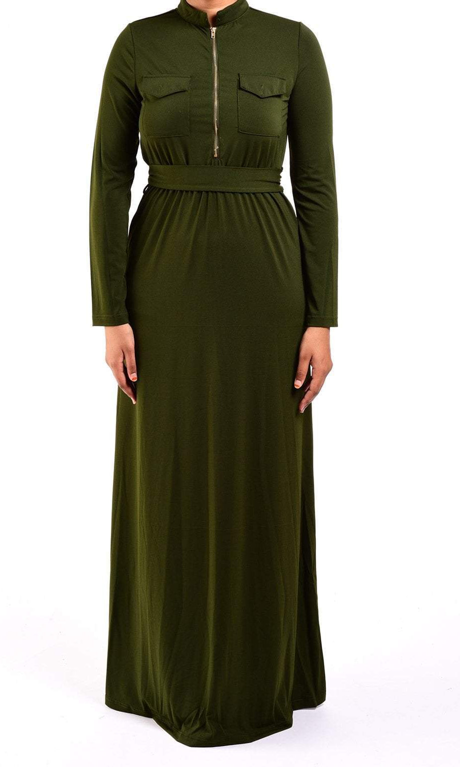 Army green zipper front Maxi Dress Kabayare