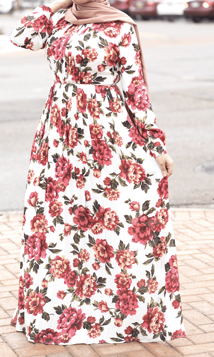 Asma Pleated Floral Maxi dress Kabayare