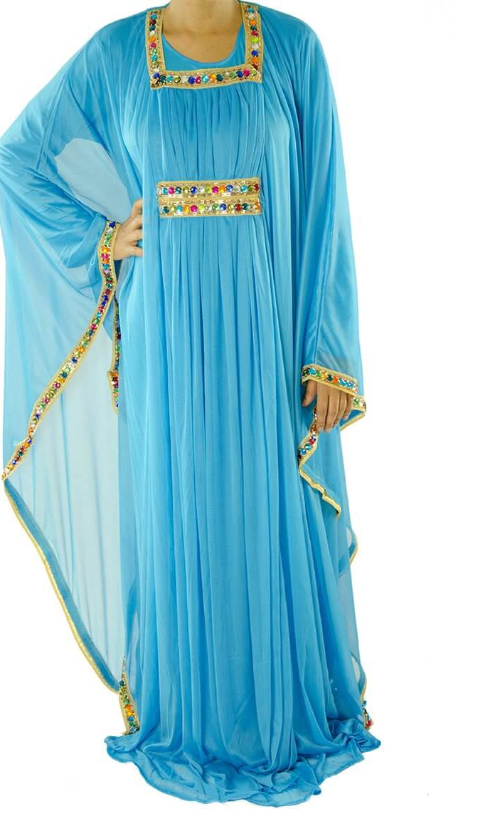 Baby Blue 2-Piece Bedazzle Kaftan Dress Kabayare