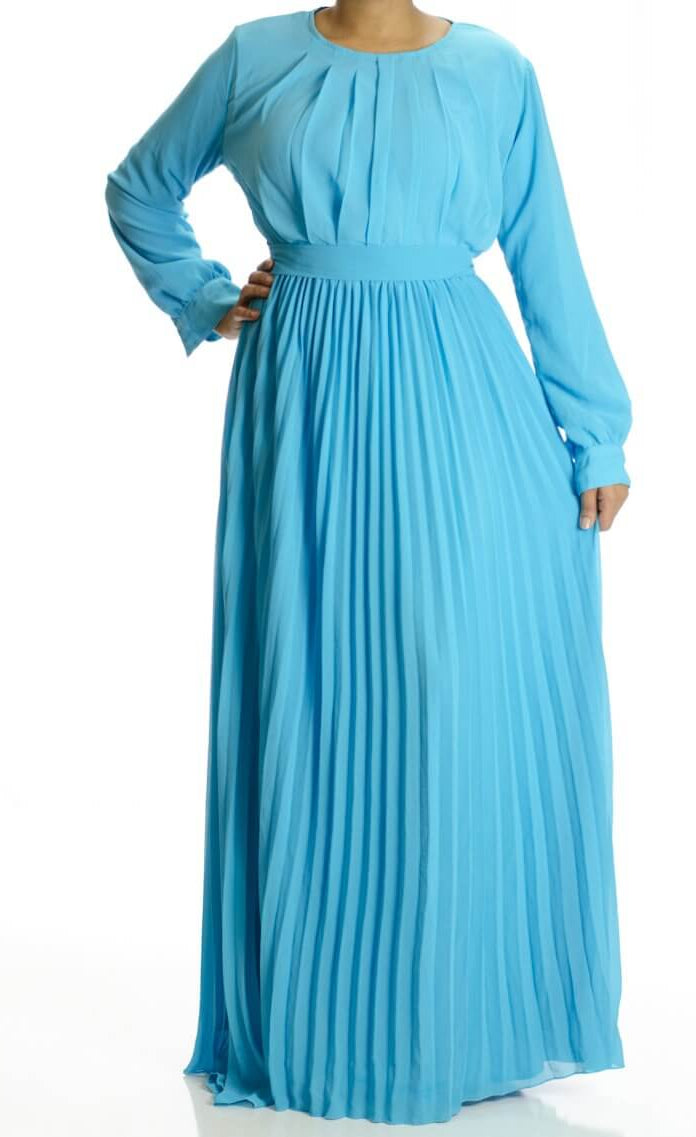 Baby Blue French Pleats Maxi Dress Kabayare