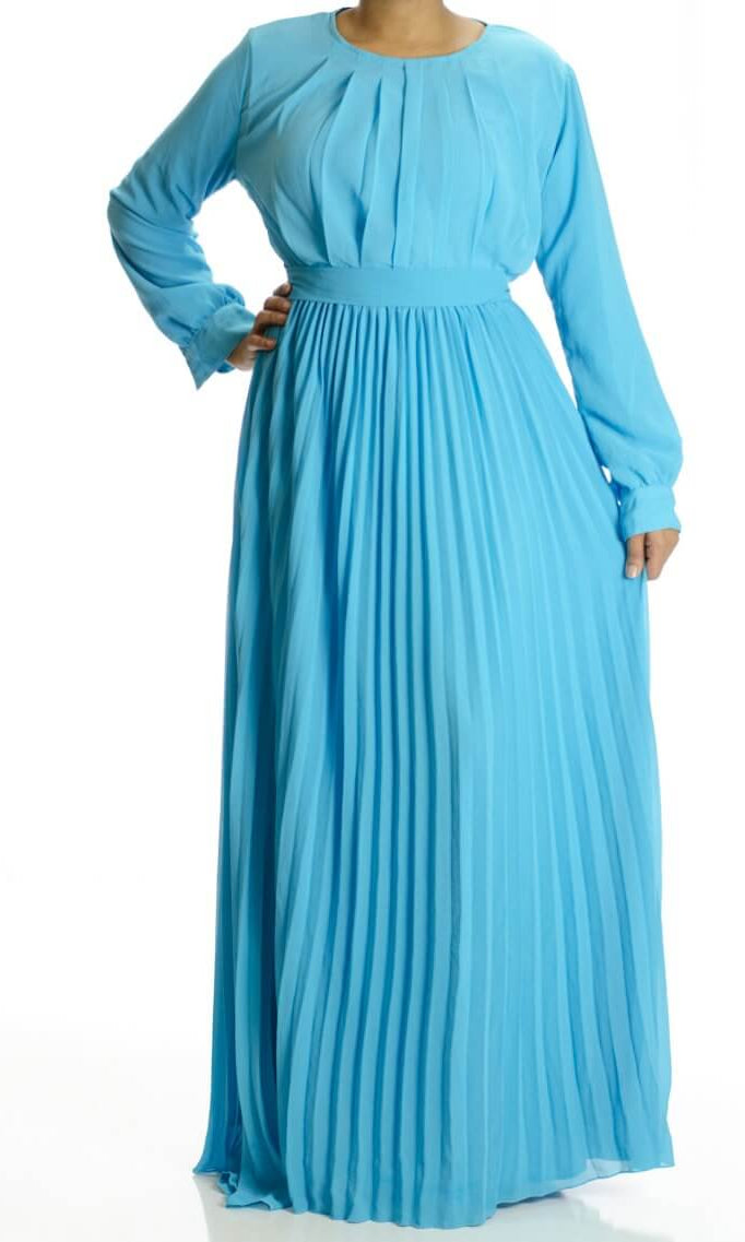 Baby Blue French Pleats Maxi Dress Kabayare