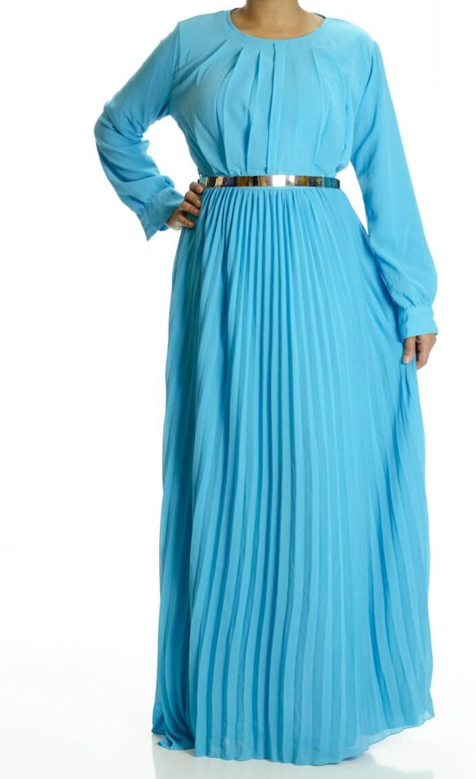 Baby Blue French Pleats Maxi Dress Kabayare