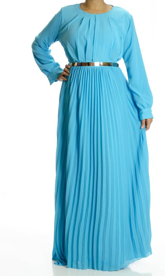 Baby Blue French Pleats Maxi Dress Kabayare