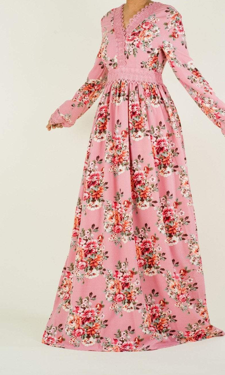 Begonia Print Lace-Up Maxi Dress Kabayare
