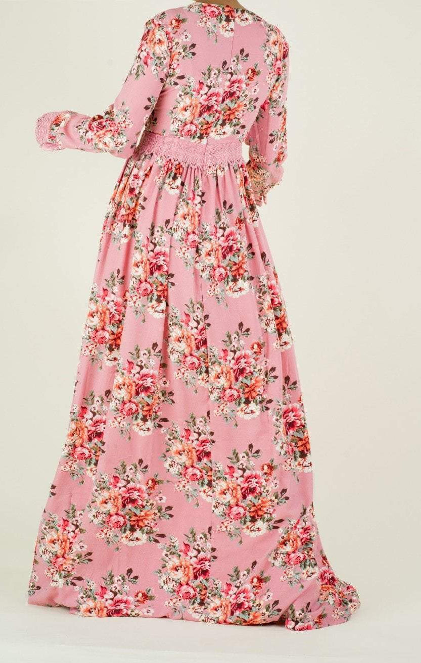 Begonia Print Lace-Up Maxi Dress Kabayare