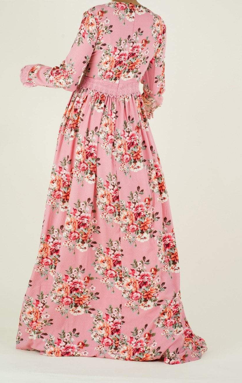 Begonia Print Lace-Up Maxi Dress Kabayare