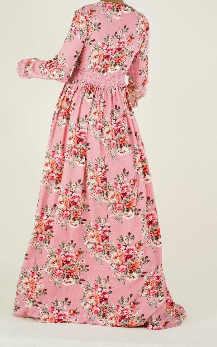 Begonia Print Lace-Up Maxi Dress Kabayare