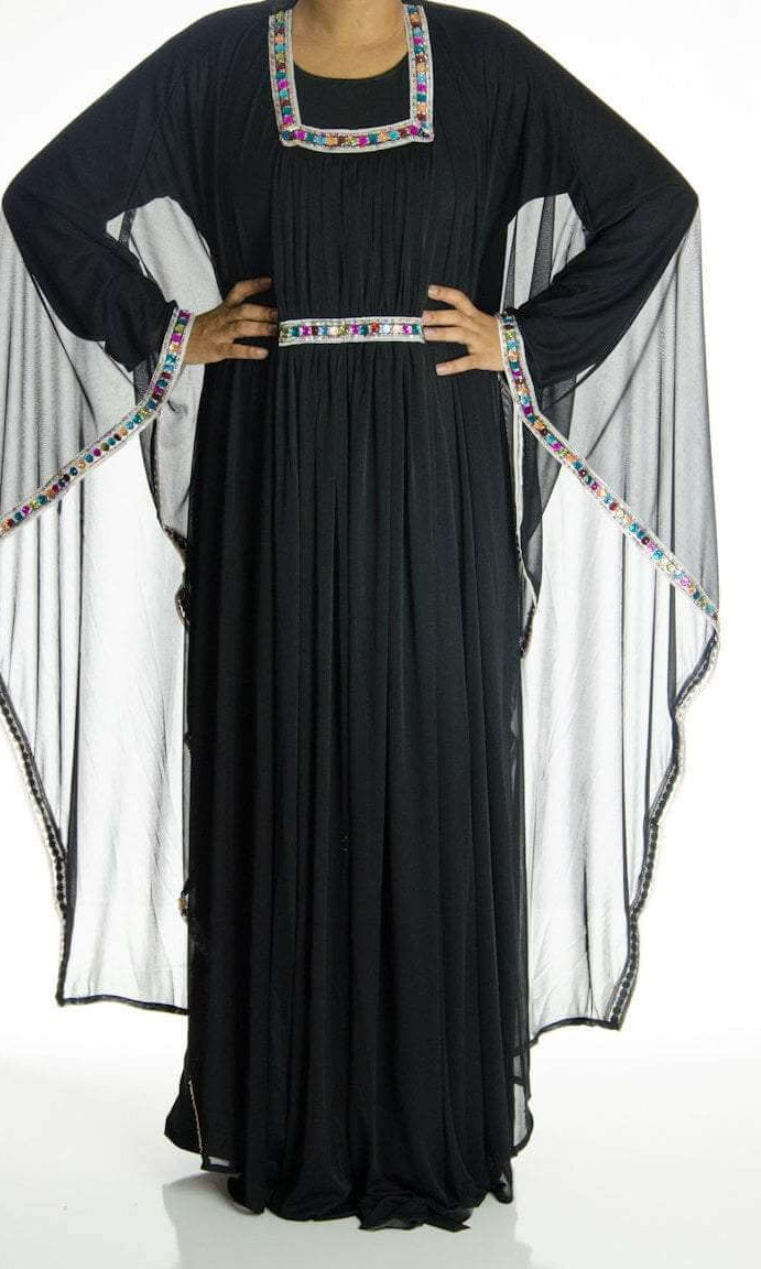 Black 2-Piece Bedazzle Kaftan Dress Kabayare