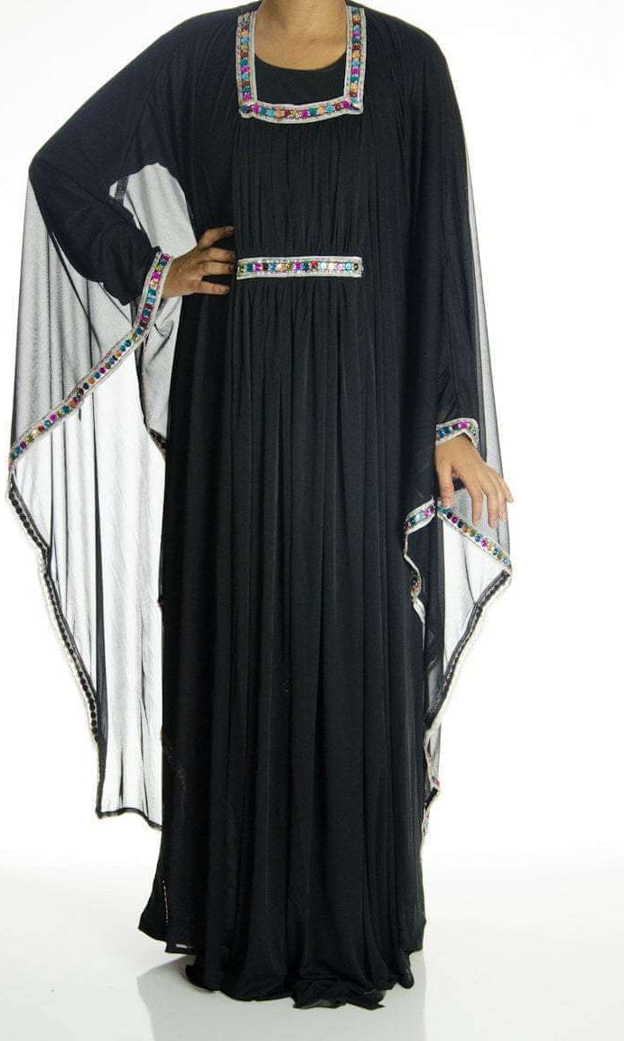 Black 2-Piece Bedazzle Kaftan Dress Kabayare