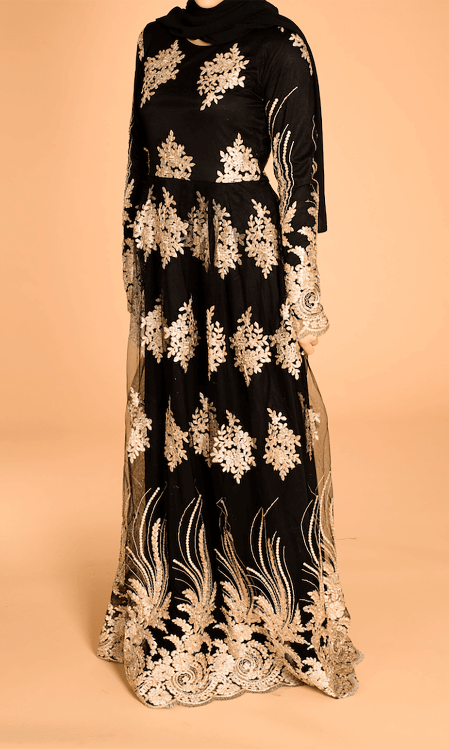 Black and Gold embroidered Princess Gown Kabayare