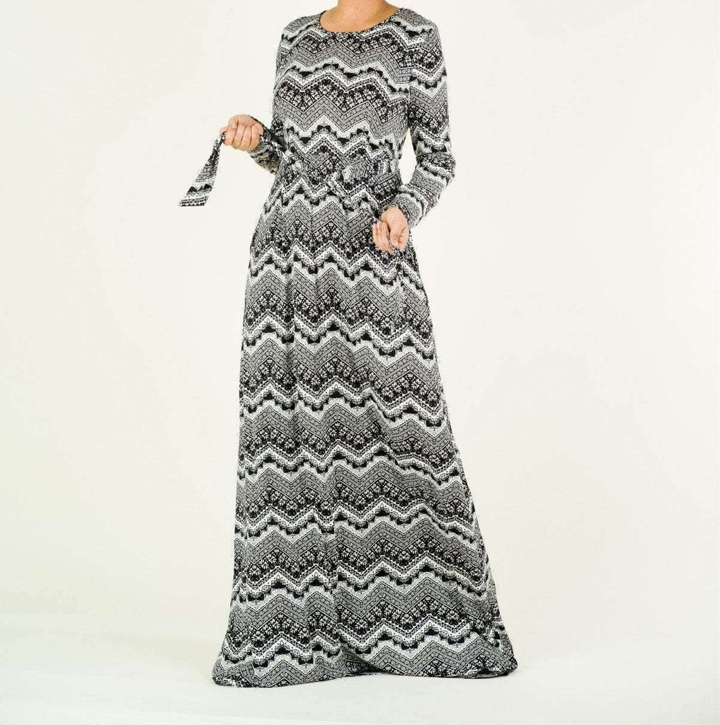Black and white pattern Maxi Print Dress Kabayare