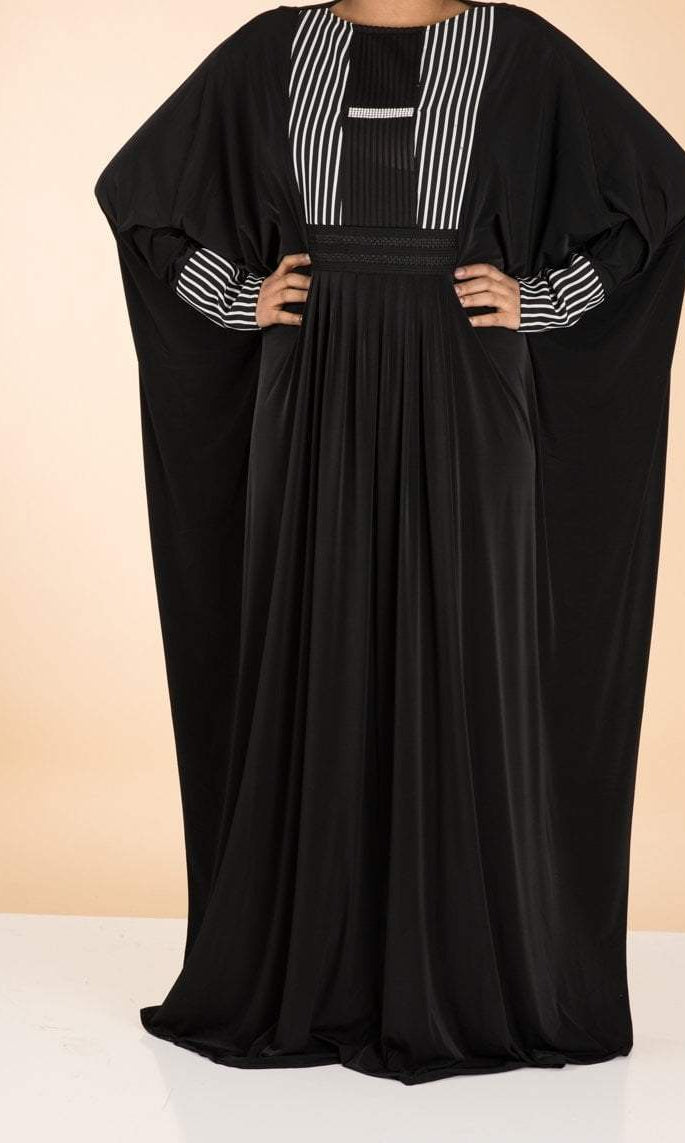 Black and white stripe abaya Kabayare