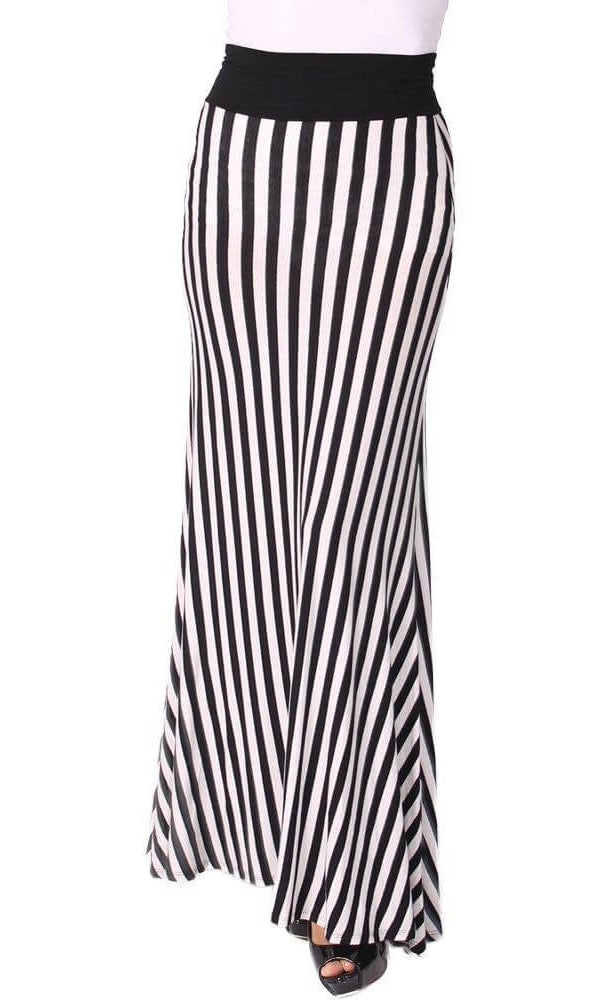 black and white Striped Maxi Skirt Kabayare