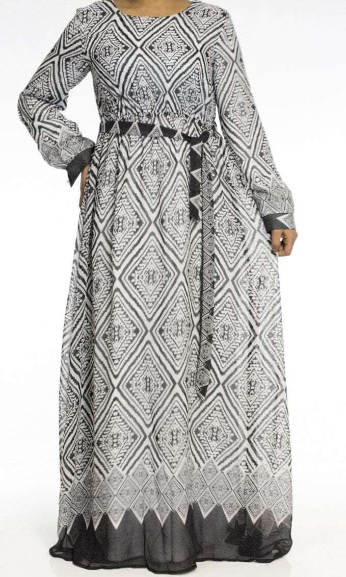 Black aztec print chiffon dress Kabayare