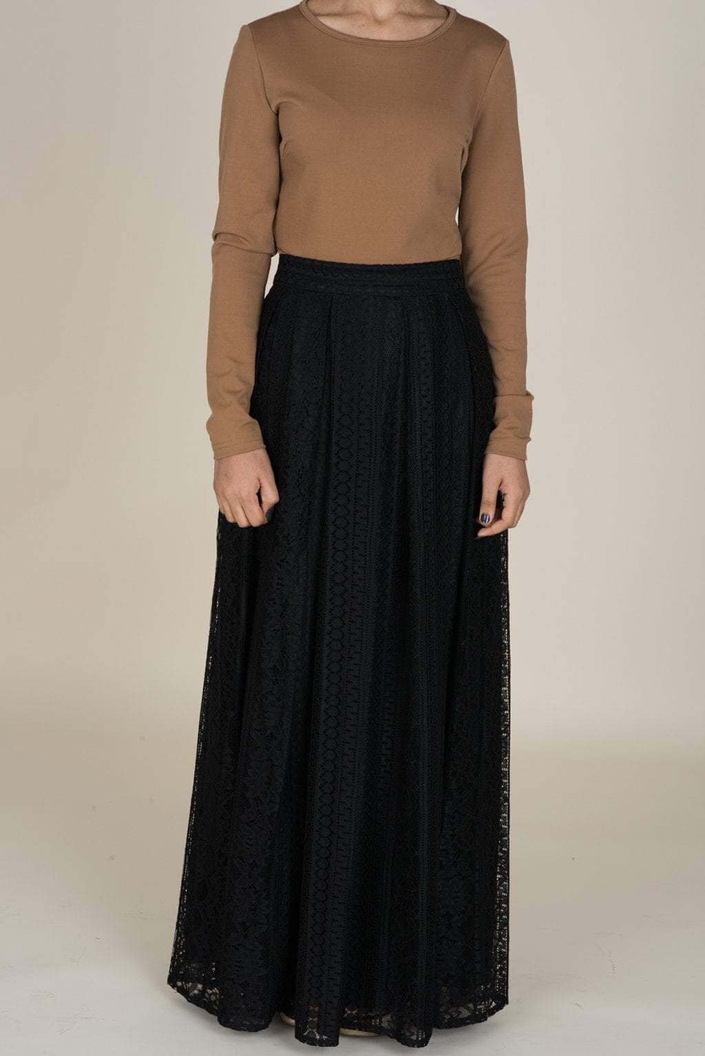 Black Aztec Print Lace Maxi Skirt Kabayare