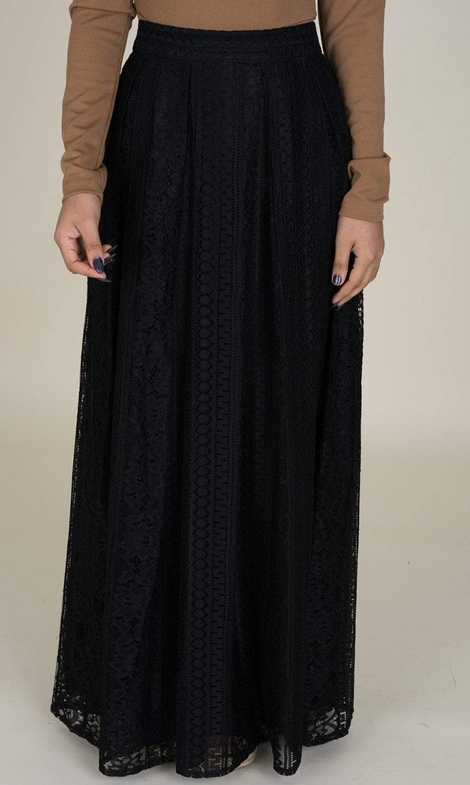Black Aztec Print Lace Maxi Skirt Kabayare