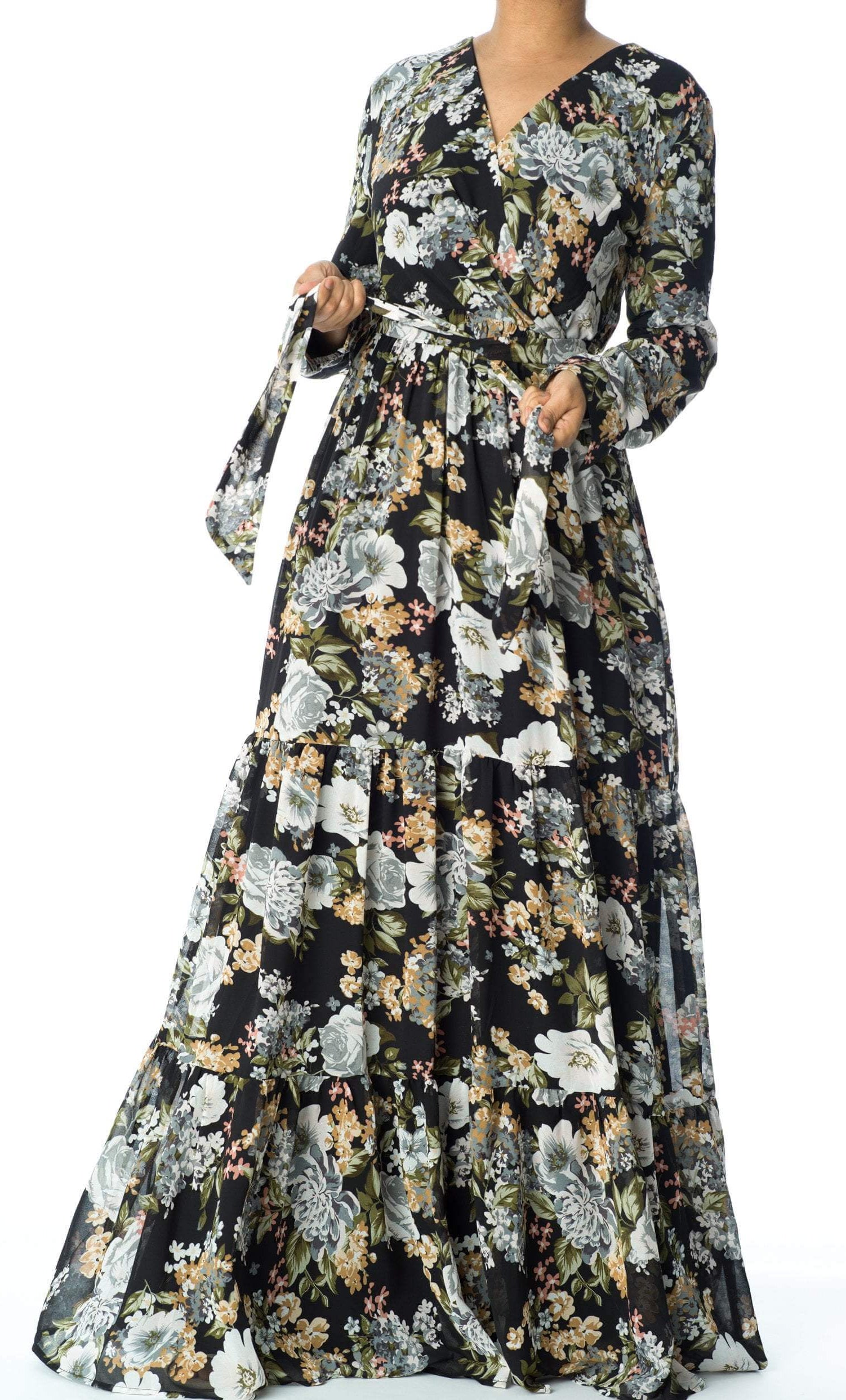 Black Bloom Blush Floral Print Maxi Dress Kabayare