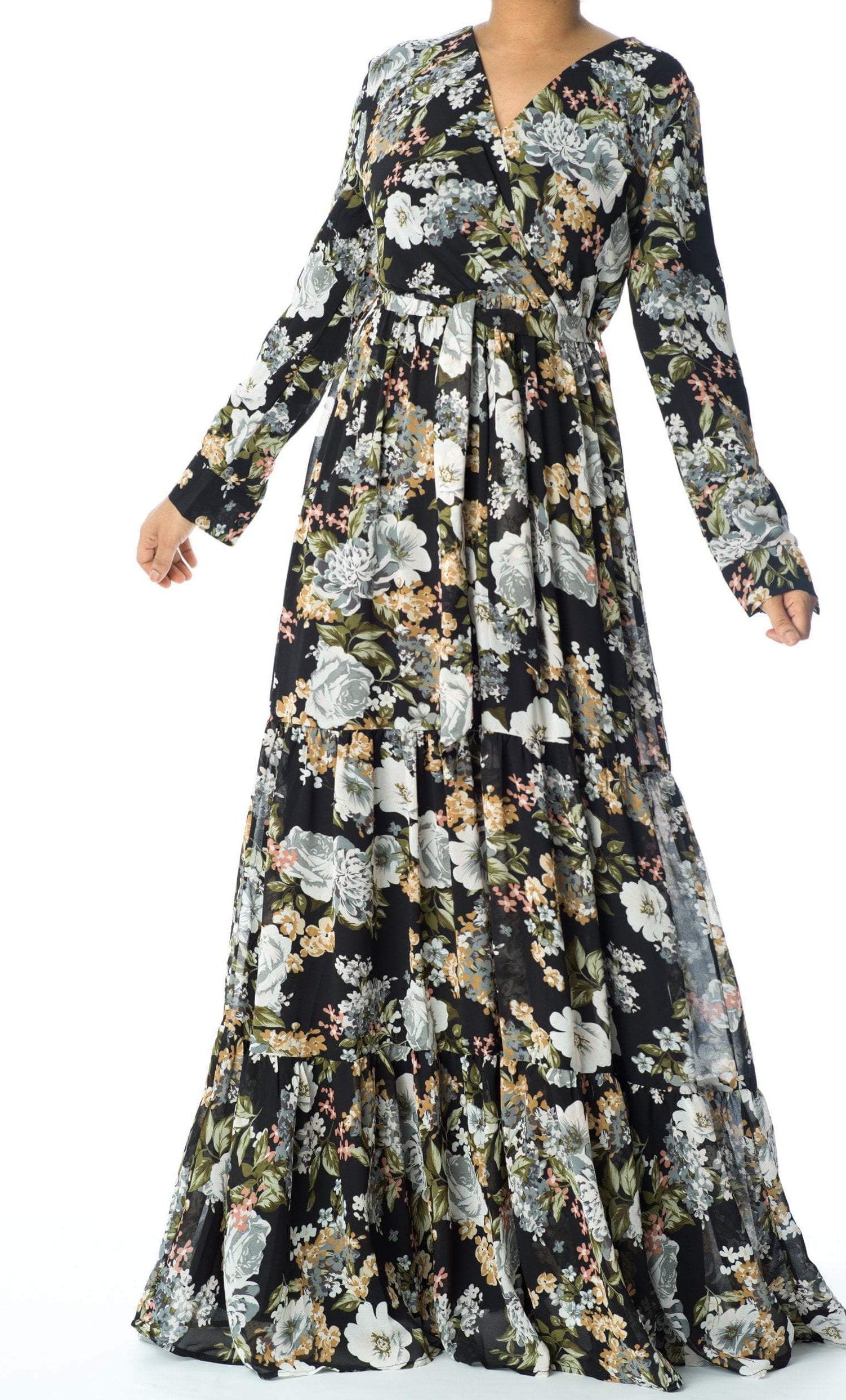 Black Bloom Blush Floral Print Maxi Dress Kabayare
