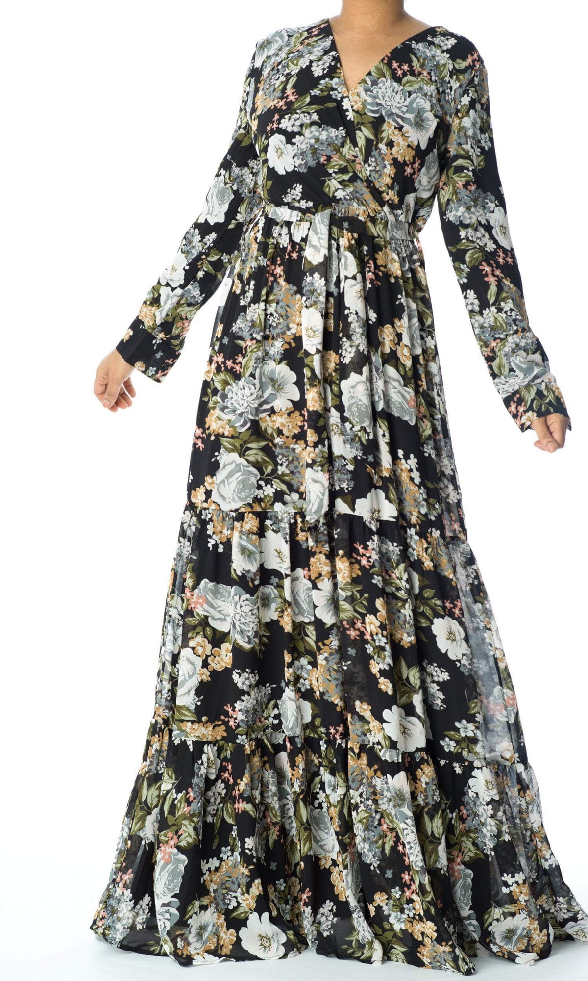 Black Bloom Blush Floral Print Maxi Dress Kabayare