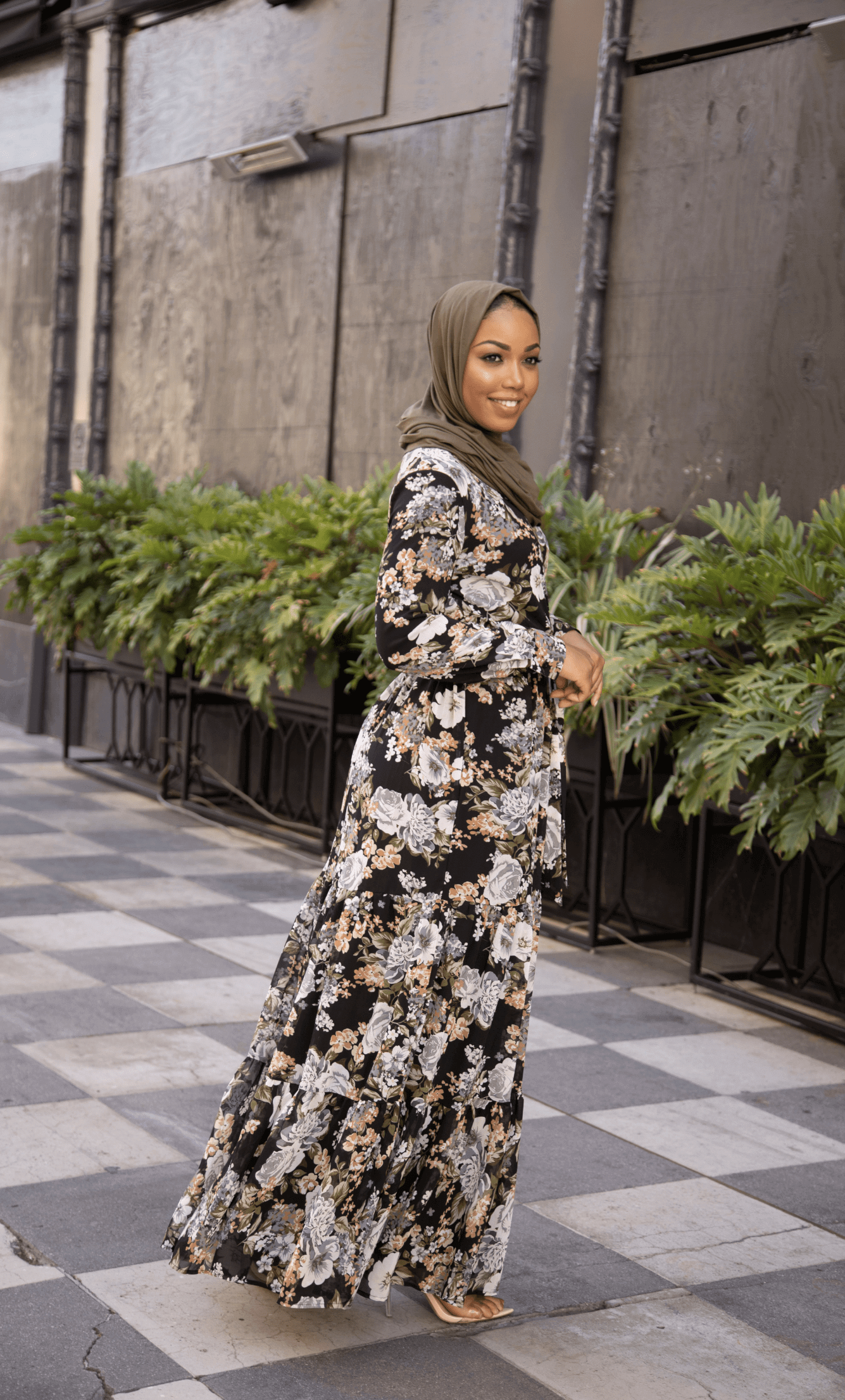 Black Bloom Blush Floral Print Maxi Dress Kabayare
