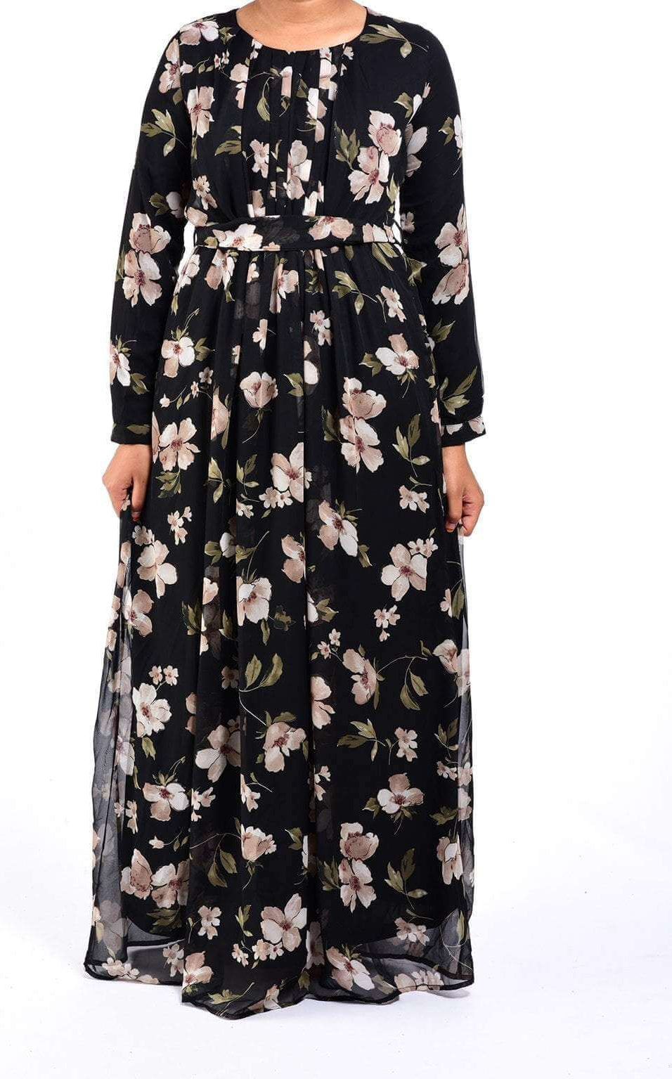 Black blooming floral CHIFFON dress Kabayare