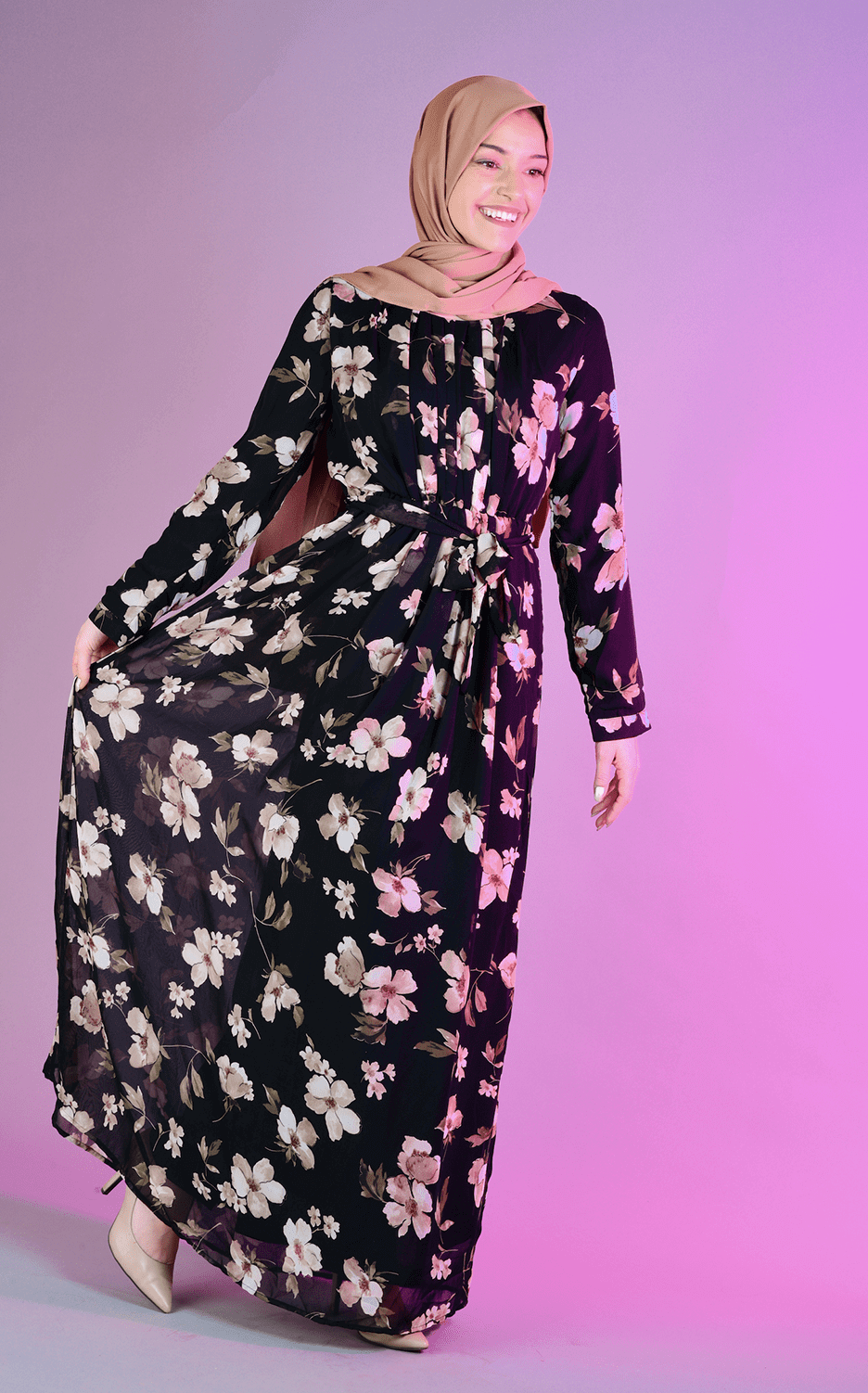 Black blooming floral CHIFFON dress Kabayare