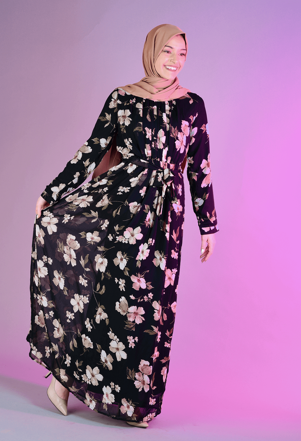 Black blooming floral CHIFFON dress Kabayare