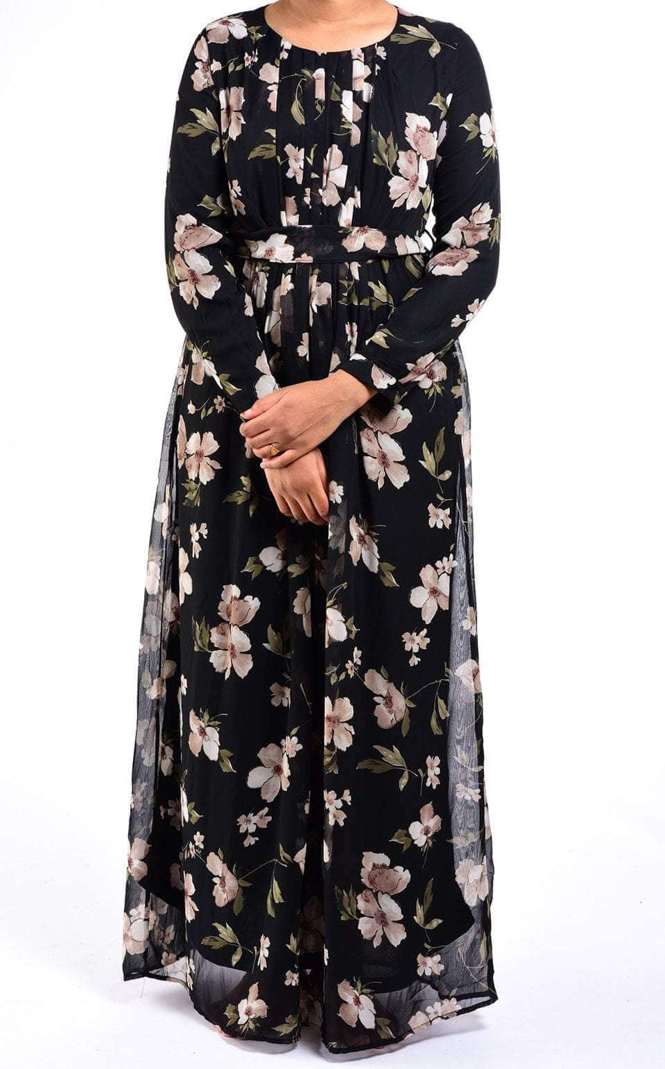 Black blooming floral CHIFFON dress Kabayare