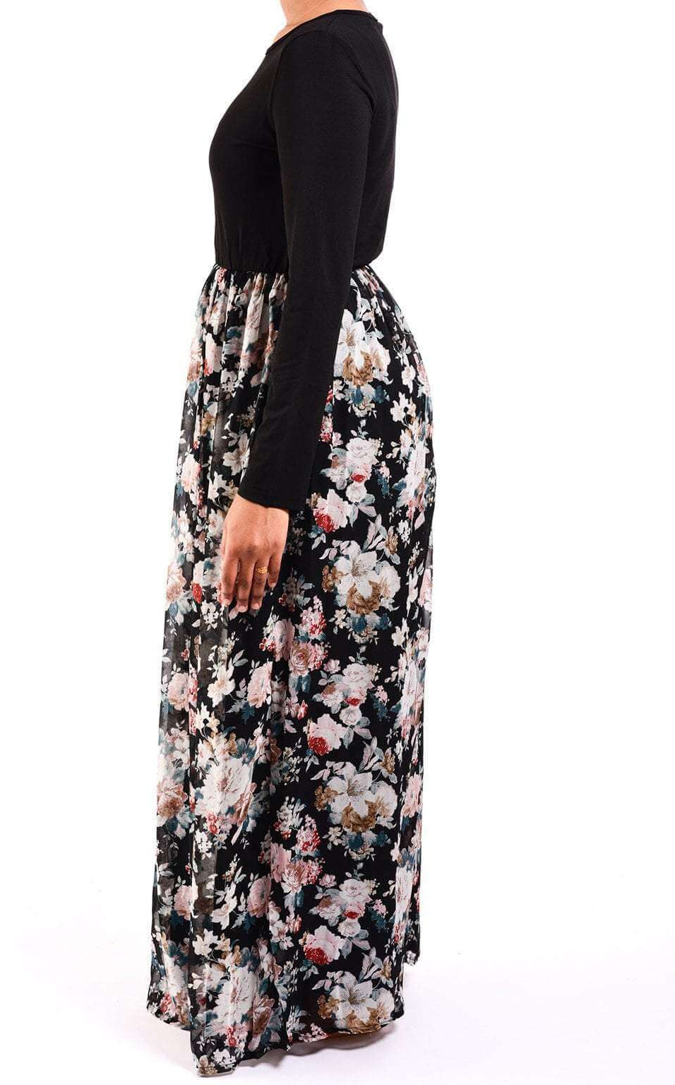 Black bouquet Chiffon Dress Kabayare