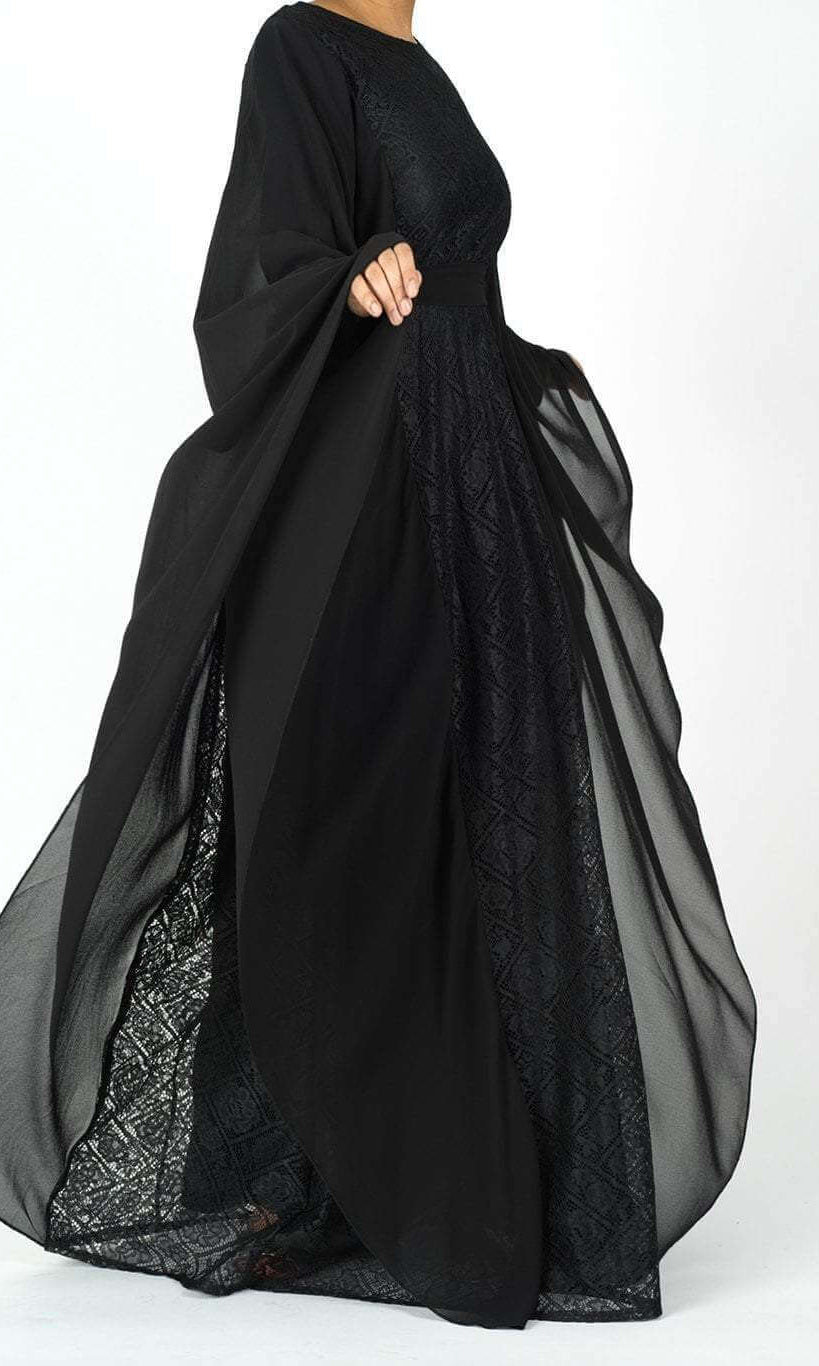 black butterfly Chiffon abaya Kabayare