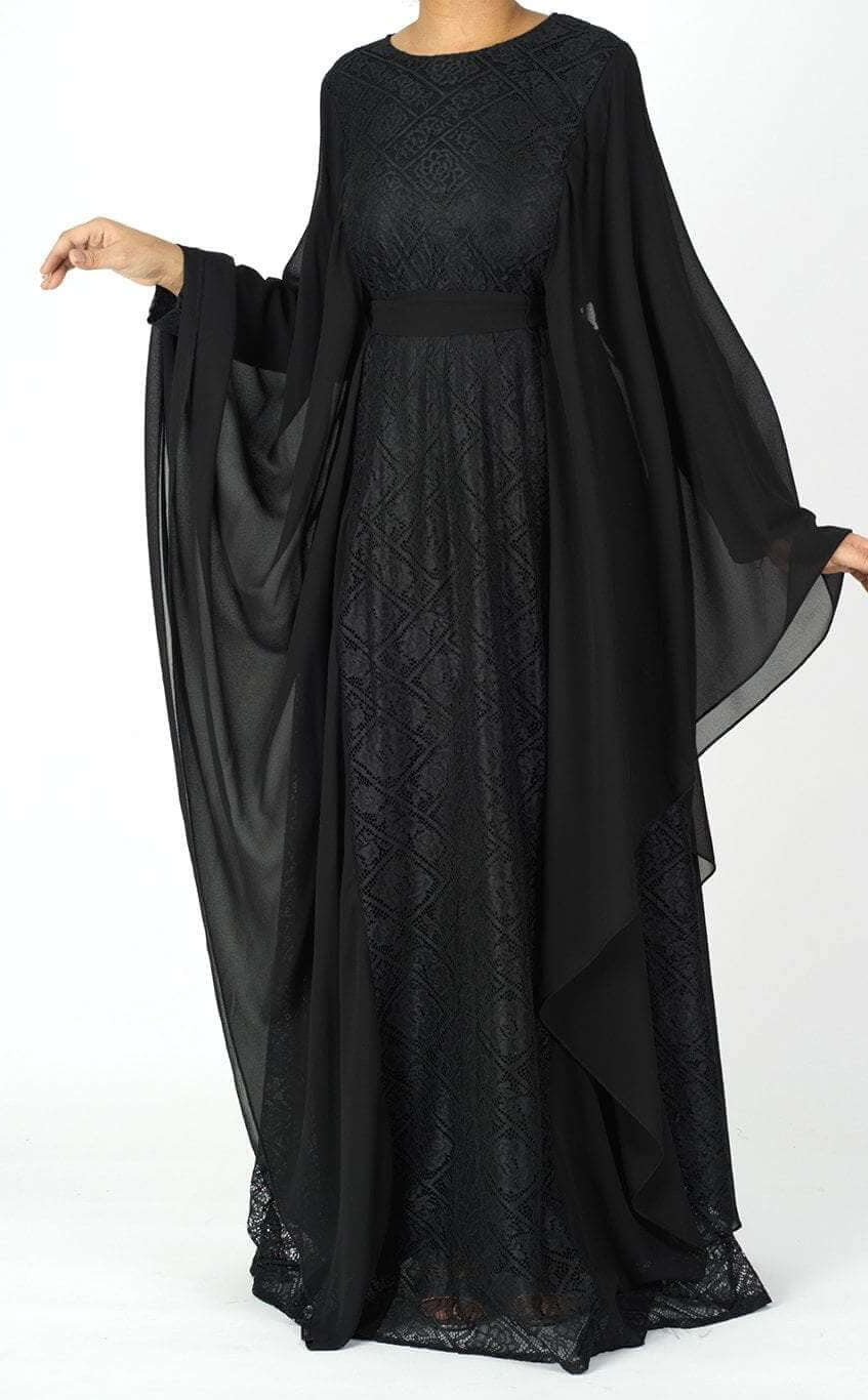 black butterfly Chiffon abaya Kabayare
