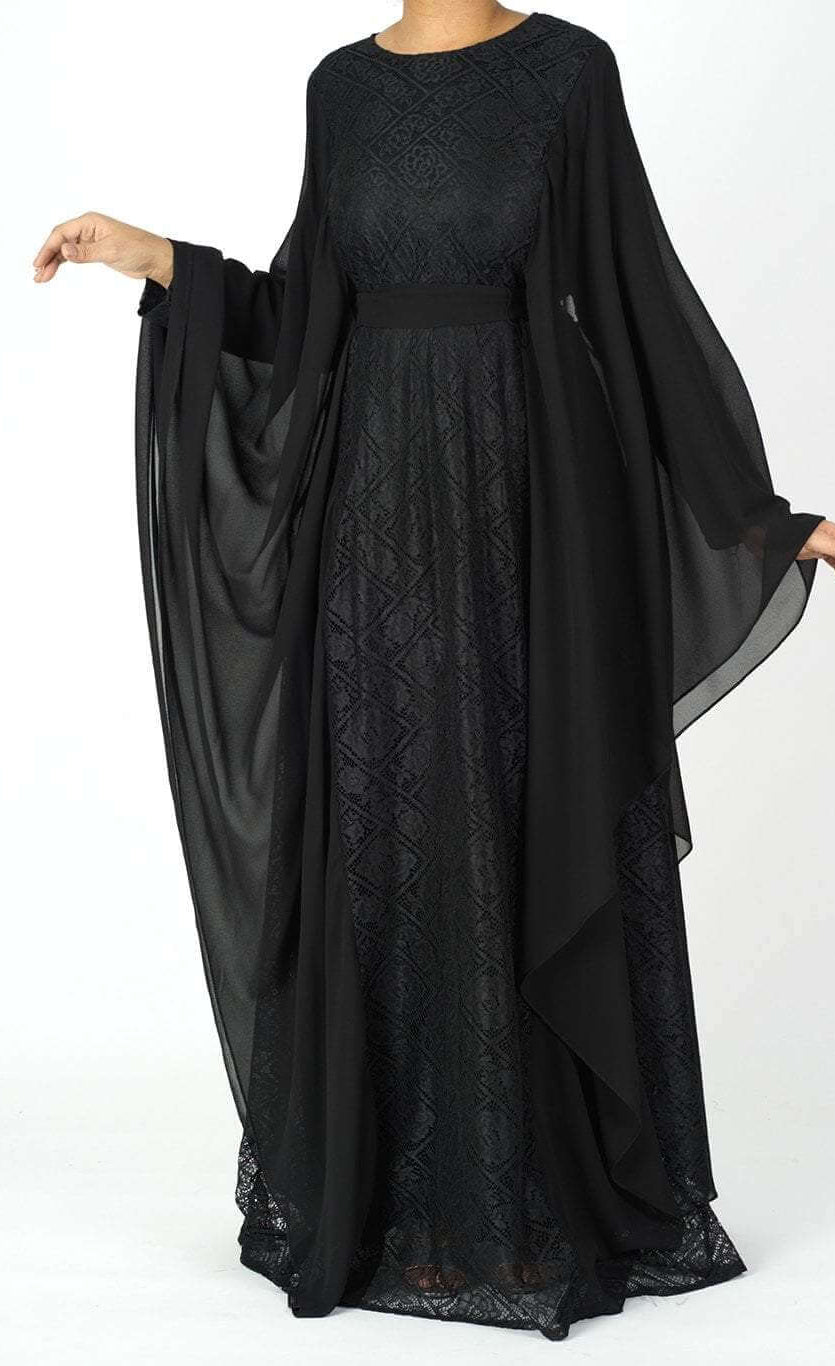 black butterfly Chiffon abaya Kabayare