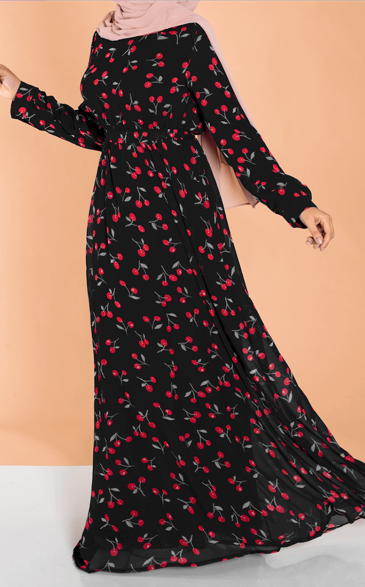 Black cherries print dress Kabayare