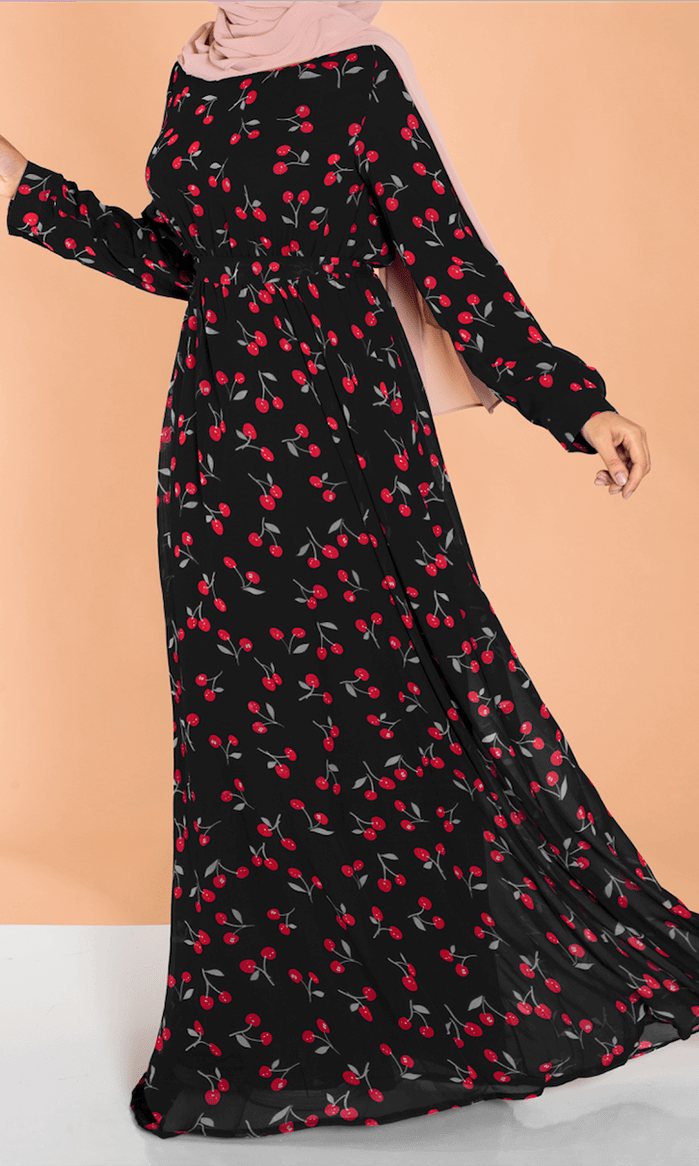 Black cherries print dress Kabayare