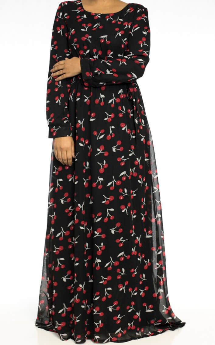 Black cherries print dress Kabayare