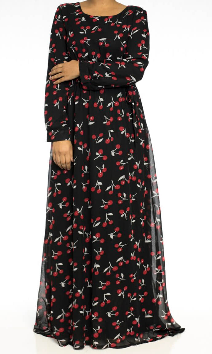 Black cherries print dress Kabayare
