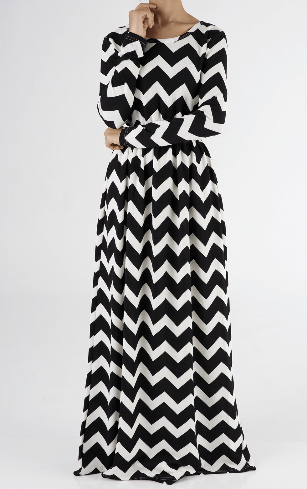 Black Chevron Textured Print Dress Kabayare