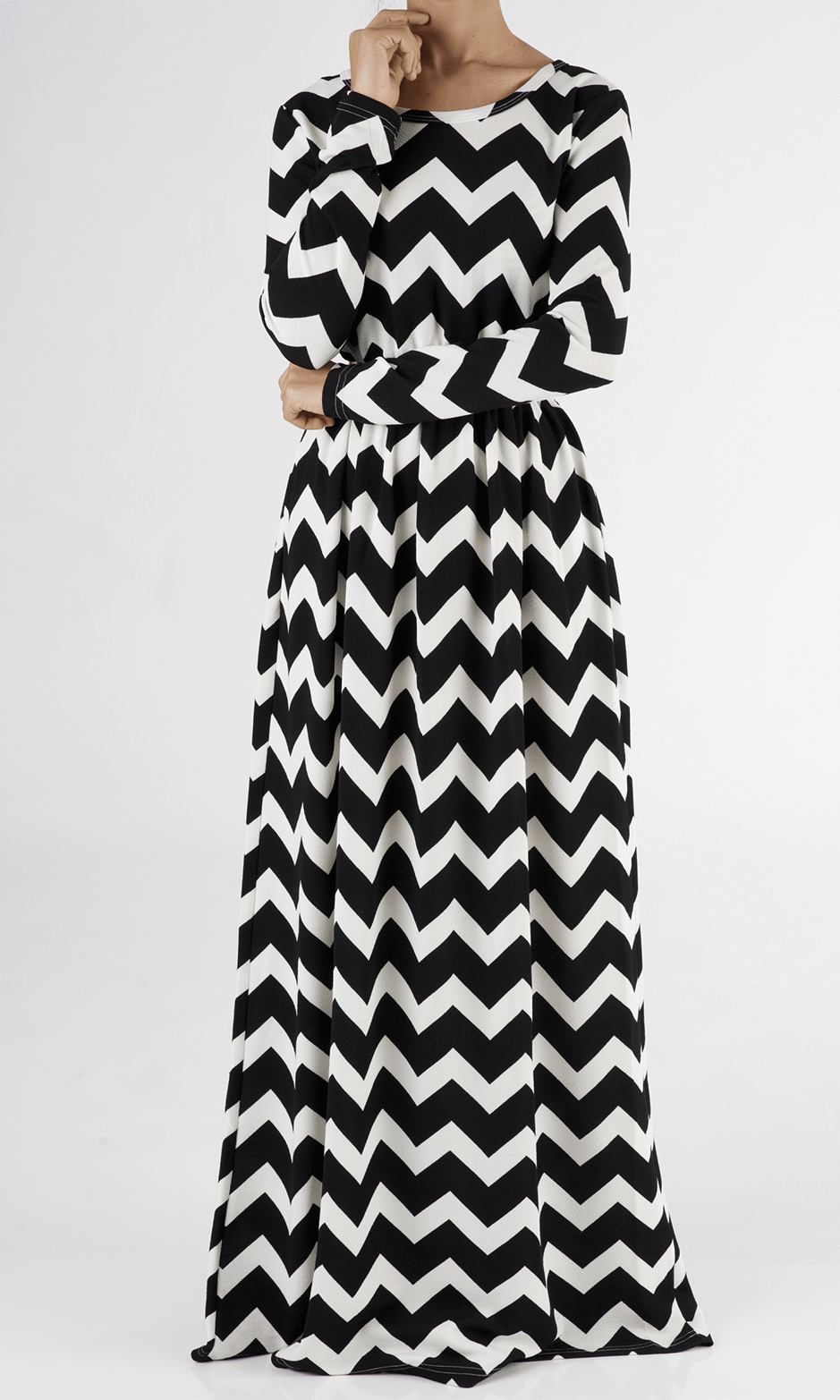 Black Chevron Textured Print Dress Kabayare