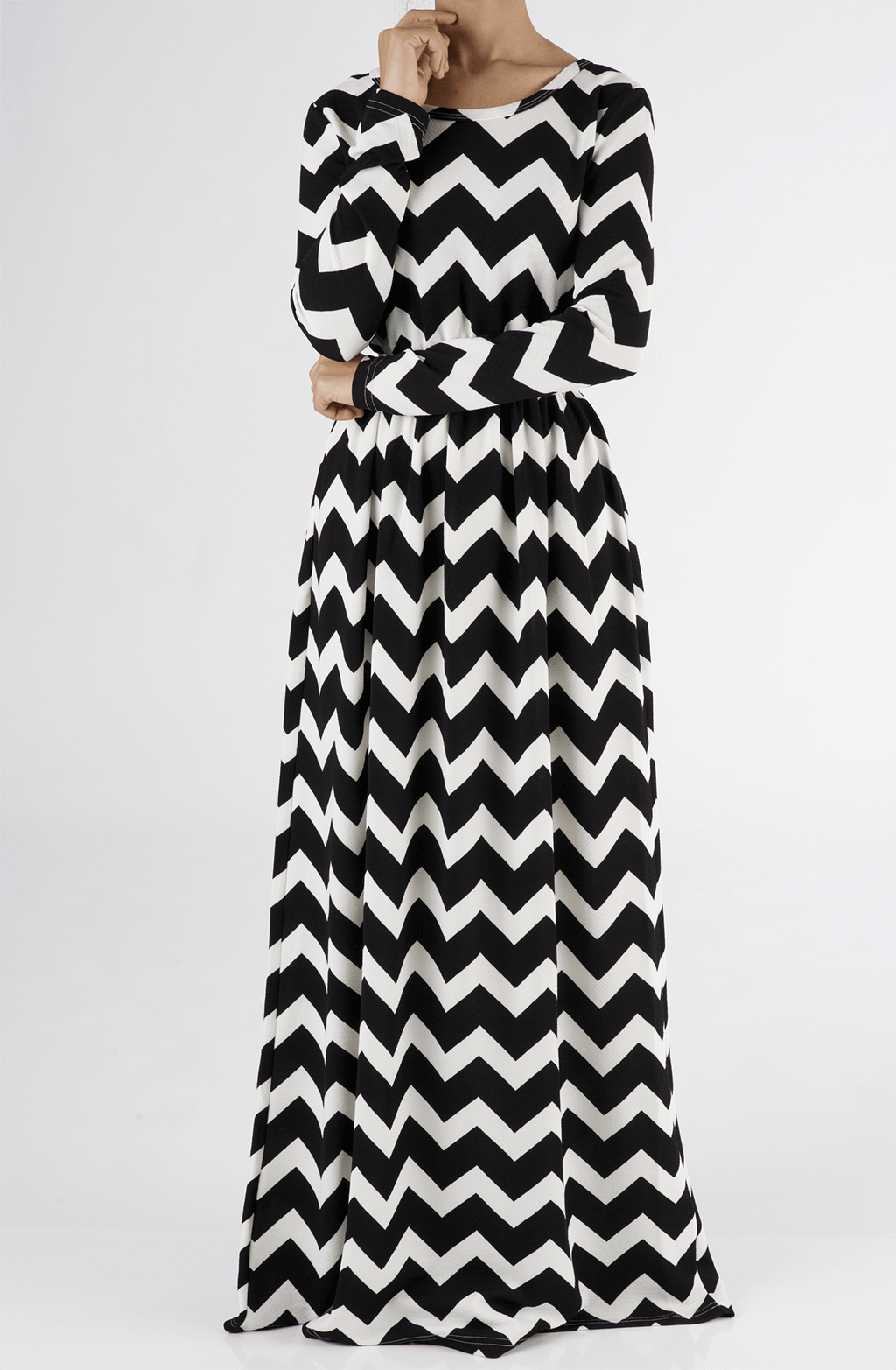 Black Chevron Textured Print Dress Kabayare