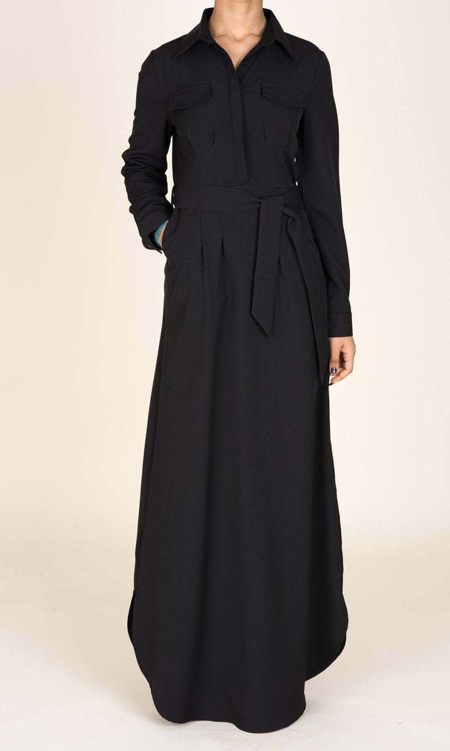 Black Chic Pockets Maxi Dress Kabayare