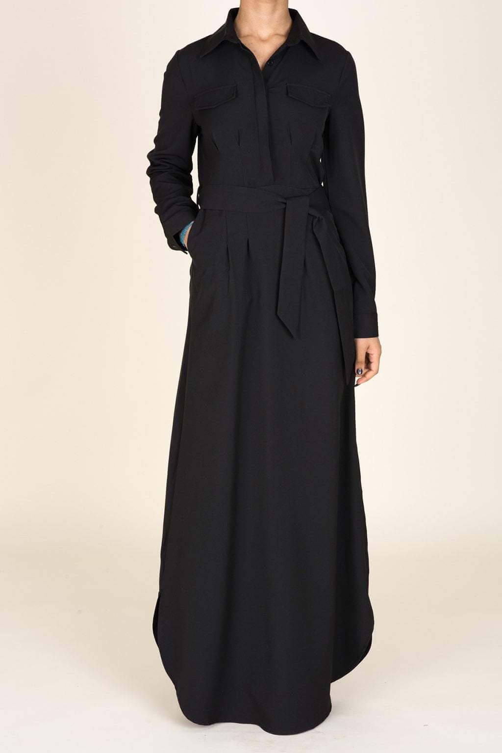 Black Chic Pockets Maxi Dress Kabayare