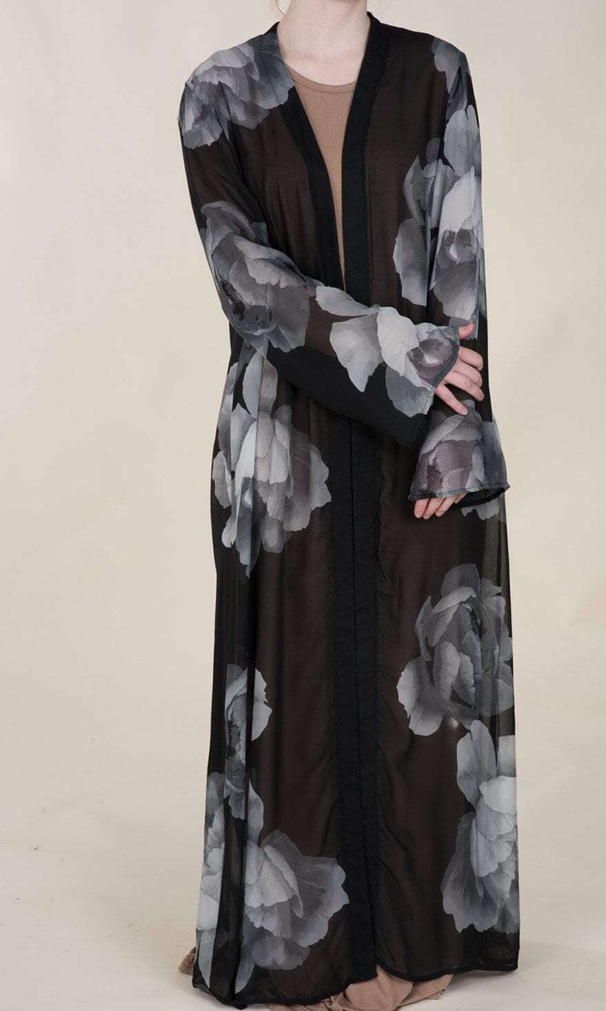 Black digital chiffon maxi Cardigan Kabayare